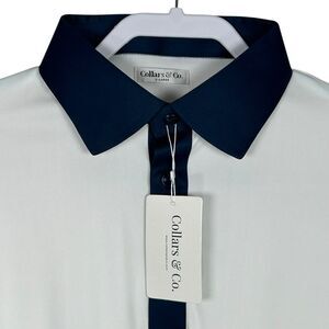 Collars & Co Polo Shirt Mens XL White Navy Blue Preppy Dress Collar Preston Golf